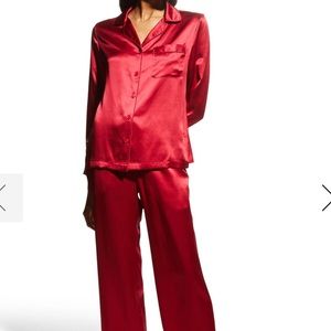 Neiman Marcus Two Piece Silk Pajama Set in Red